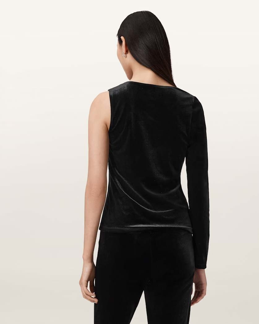 AllSaints Ari Asymmetric Velvet Top Women's Black Women's