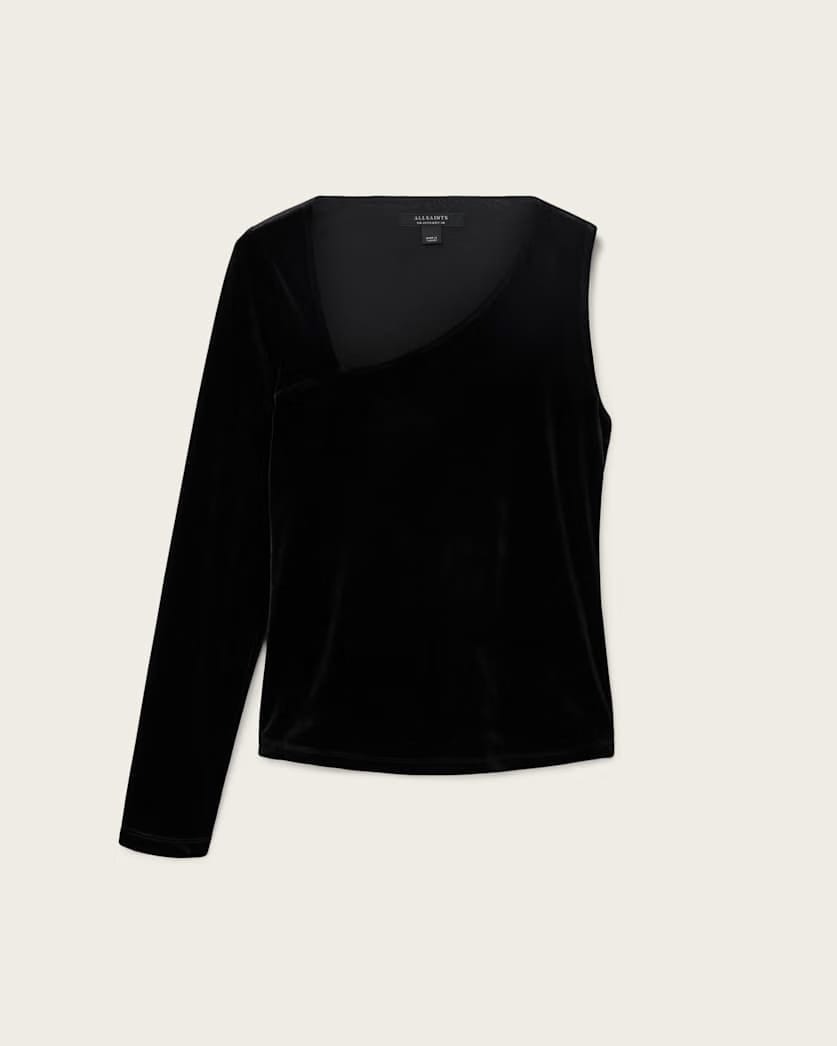 AllSaints Ari Asymmetric Velvet Top Women's Black Women's