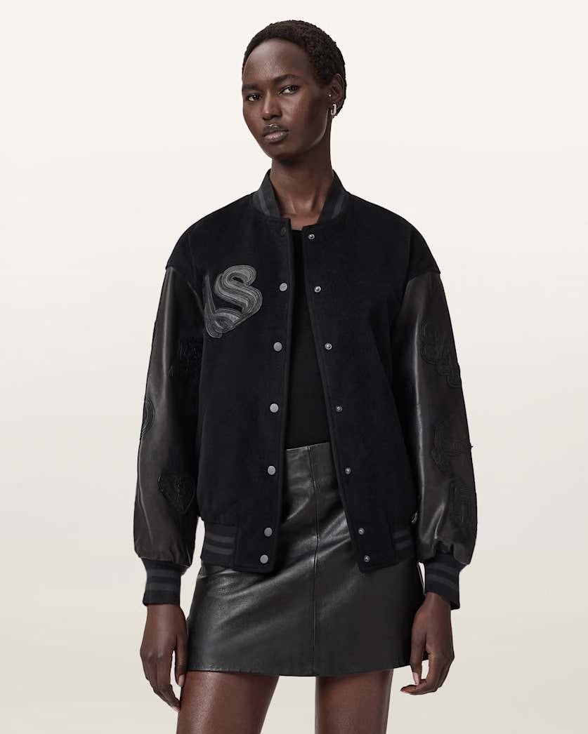 AllSaints Argon Leather Varsity Leather Jacket Women's Black Women's