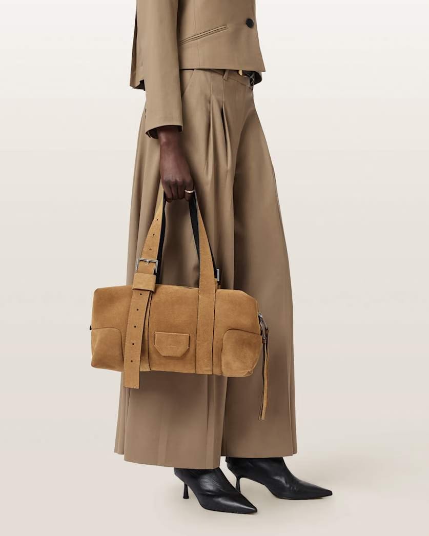 AllSaints Ares Suede Shoulder Bag Women's Biscuit Brown Women's