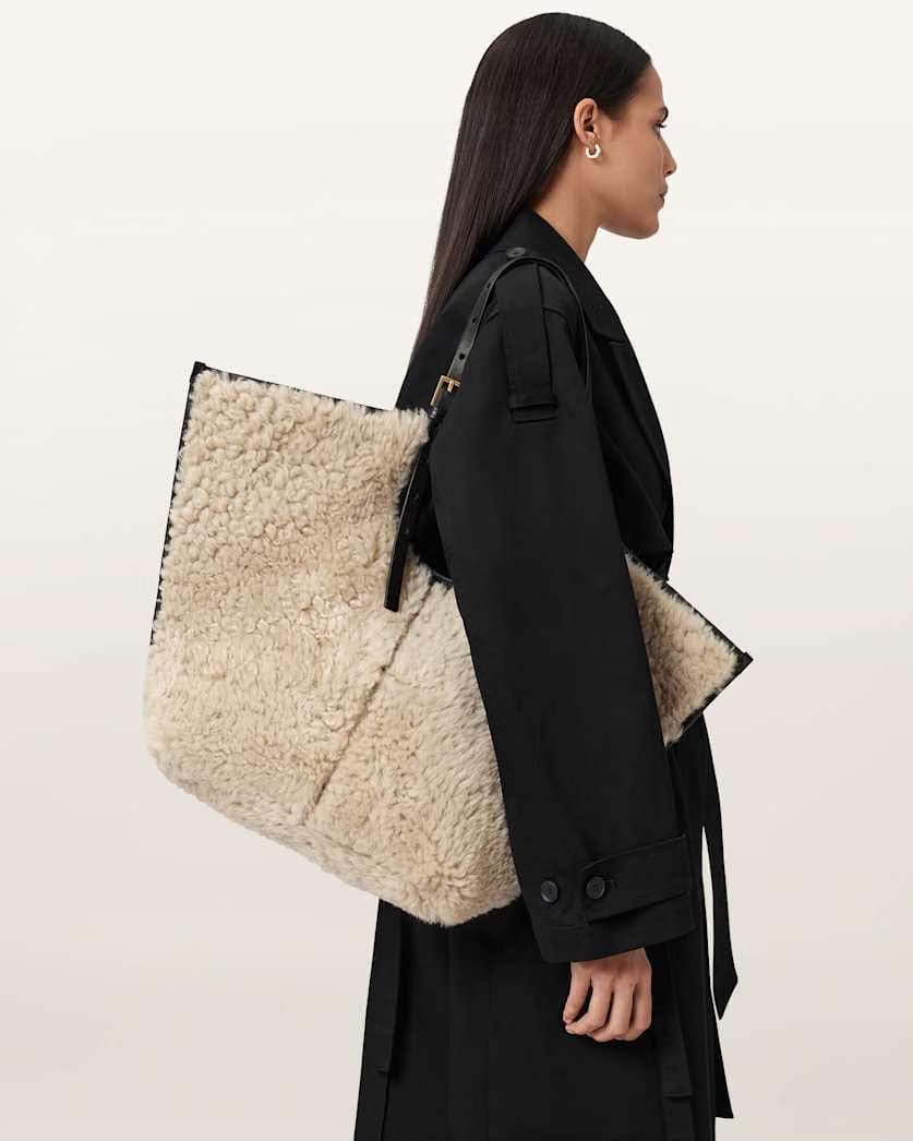 AllSaints Ara Shearling Tote Bag Women's Natural/Black Women's
