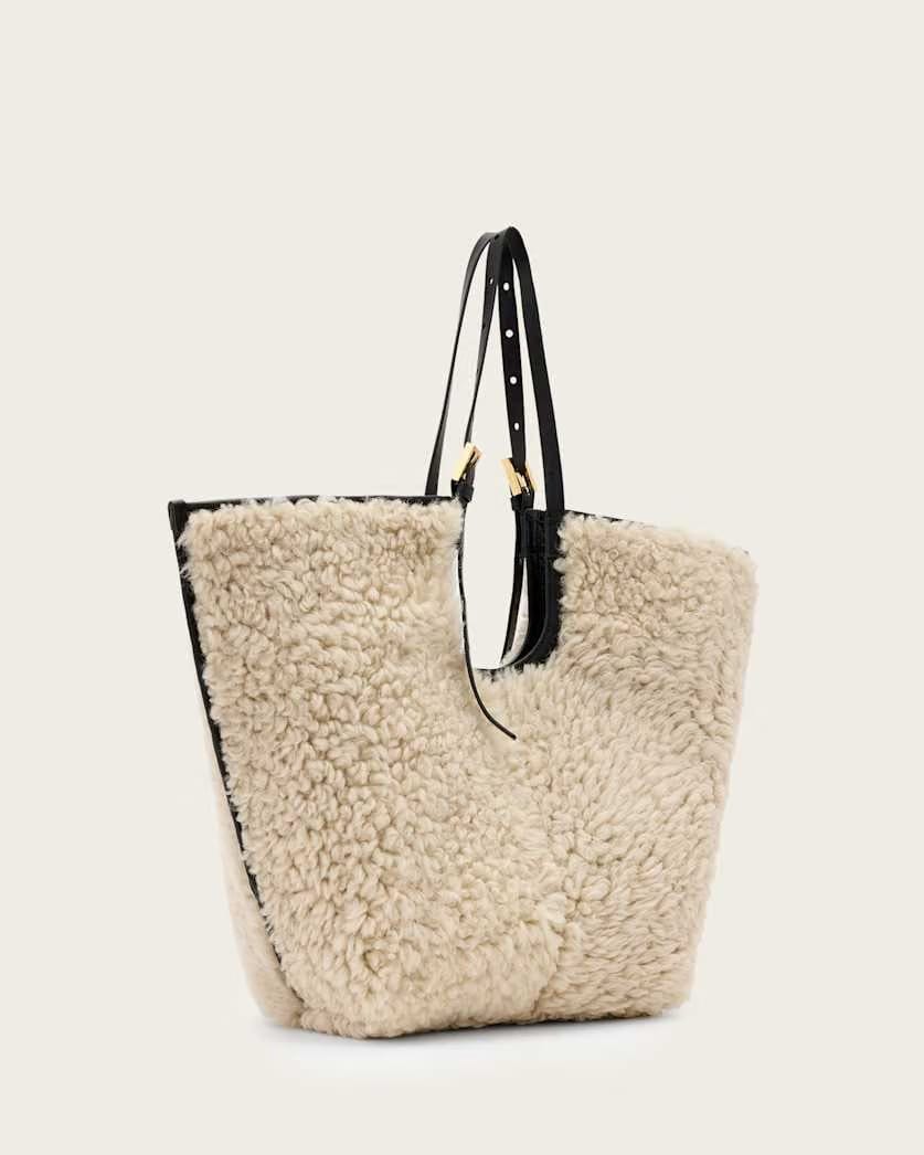 AllSaints Ara Shearling Tote Bag Women's Natural/Black Women's