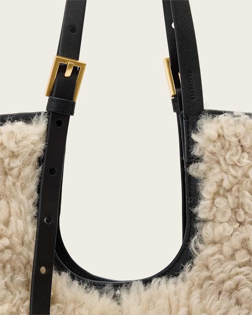 AllSaints Ara Shearling Tote Bag Women's Natural/Black Women's