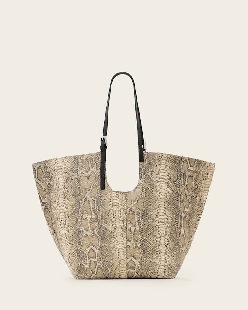 AllSaints Ara Leather Snake Tote Bag Women's Desert White Women's