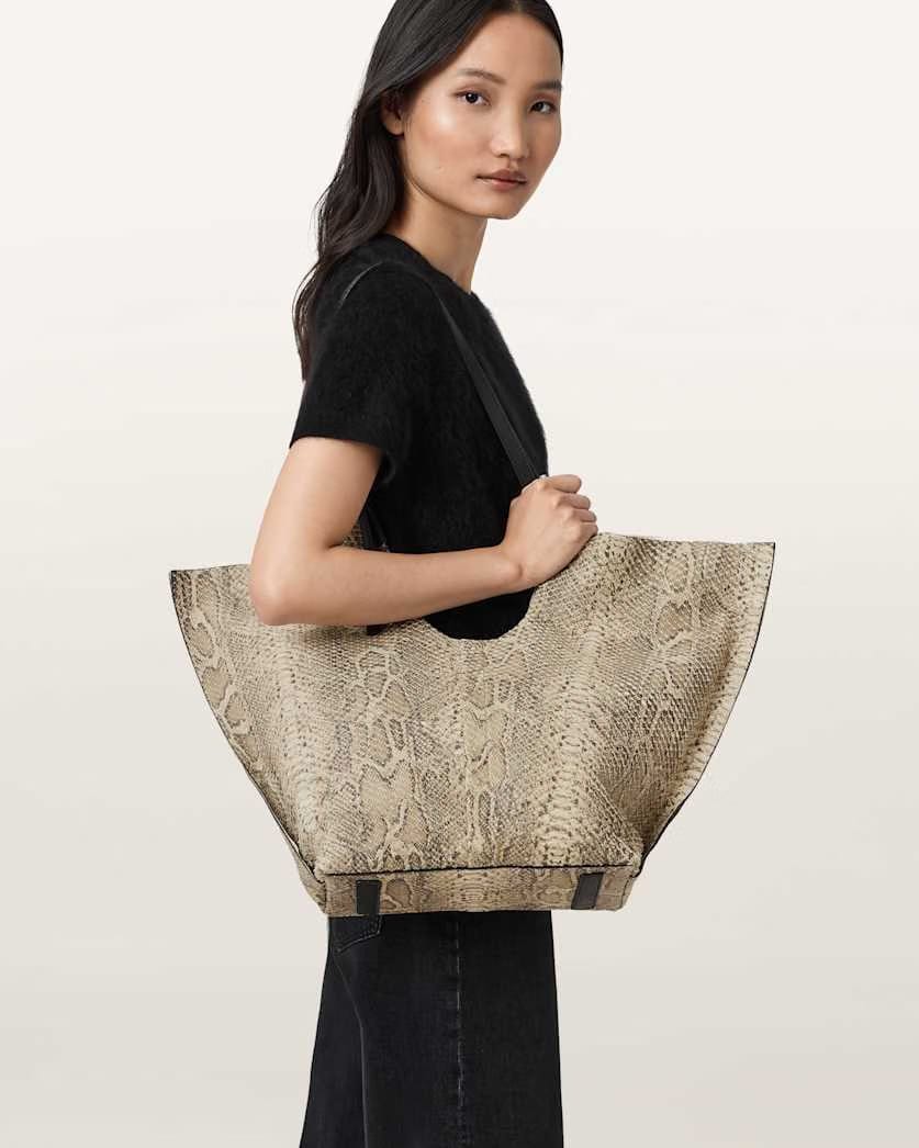 AllSaints Ara Leather Snake Tote Bag Women's Desert White Women's