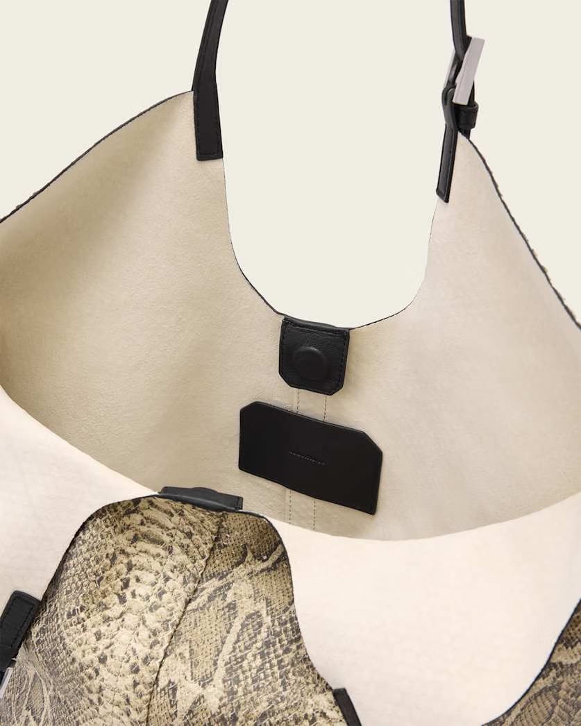 AllSaints Ara Leather Snake Tote Bag Women's Desert White Women's