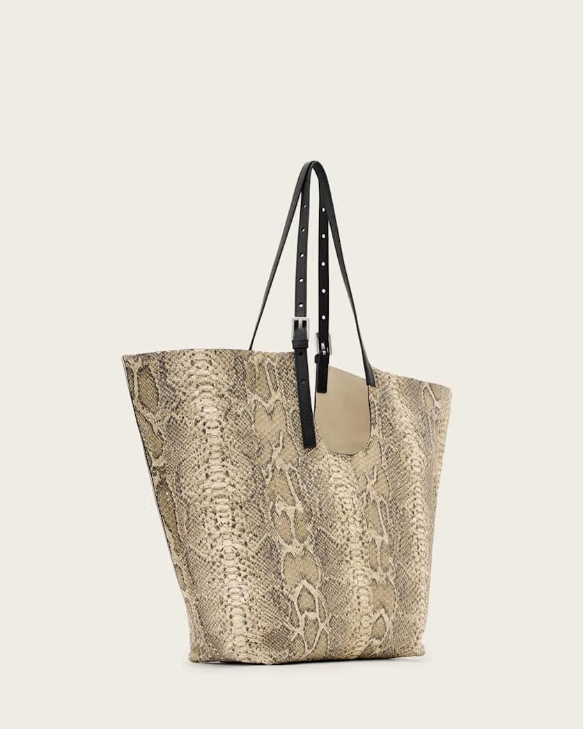 AllSaints Ara Leather Snake Tote Bag Women's Desert White Women's