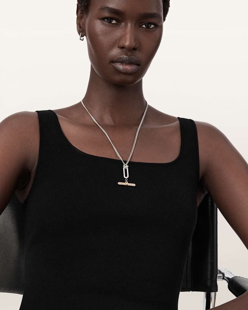 AllSaints April T Bar Necklace Women's Warm Silver/Brass Women's