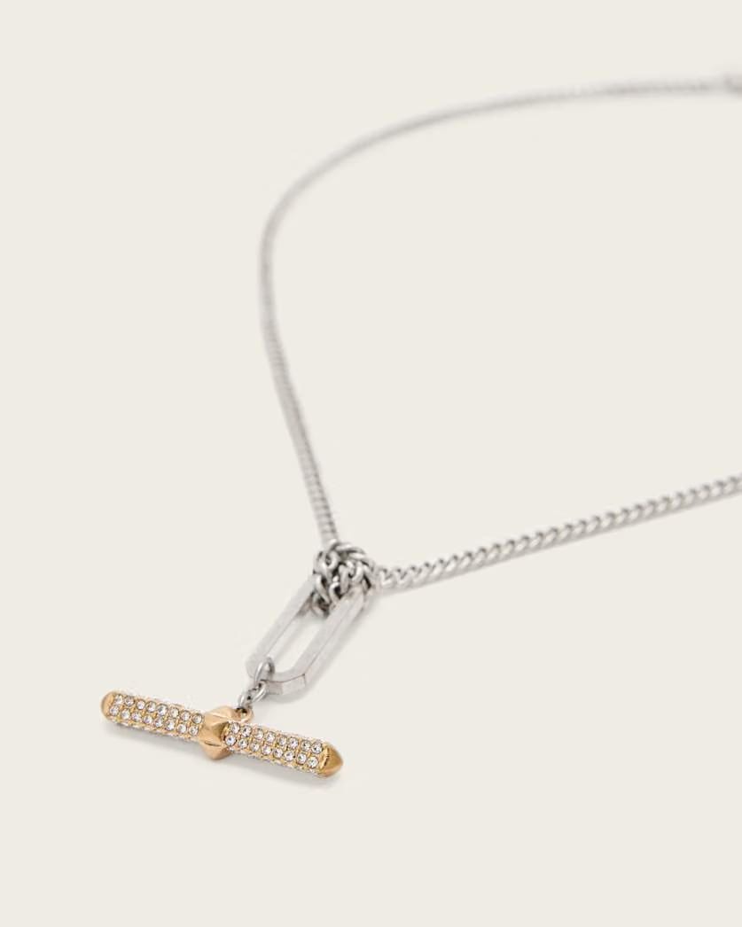 AllSaints April T Bar Necklace Women's Warm Silver/Brass Women's