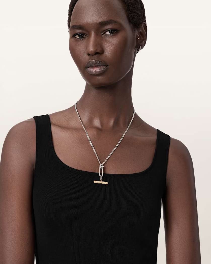 AllSaints April T Bar Necklace Women's Warm Silver/Brass Women's