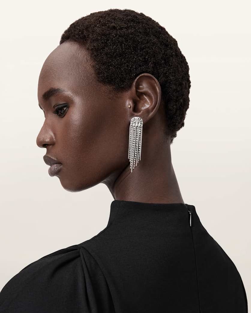AllSaints April Fringe Earrings Women's Warm Silver Women's