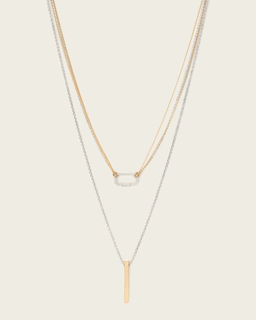 AllSaints April Double Necklace Women's Warm Silver/Brass Women's