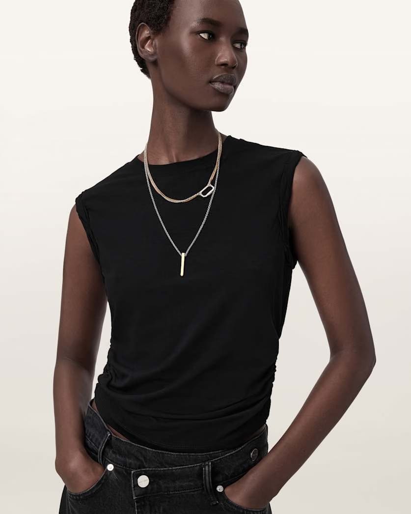 AllSaints April Double Necklace Women's Warm Silver/Brass Women's
