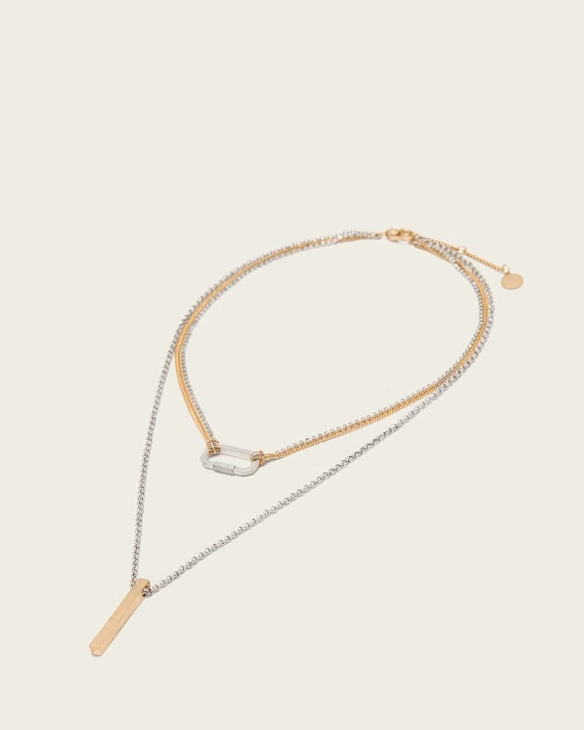 AllSaints April Double Necklace Women's Warm Silver/Brass Women's