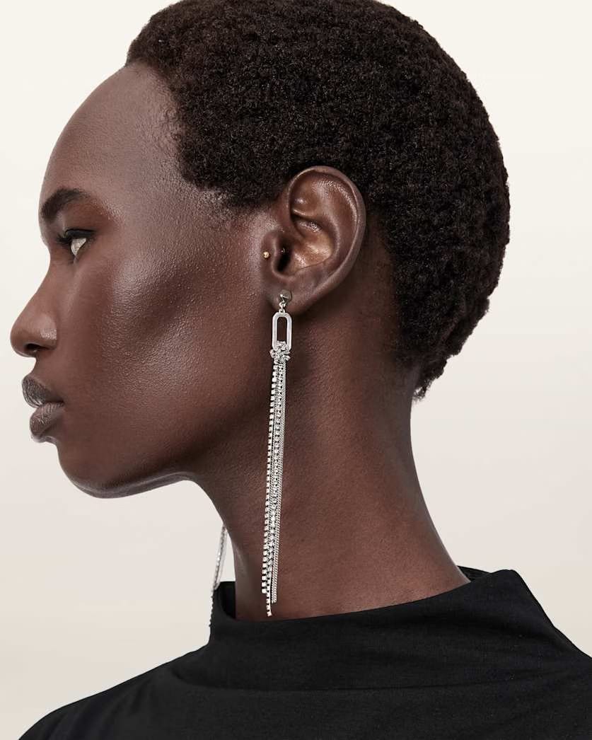 AllSaints April Chain Fringe Earrings Women's Warm Silver Women's
