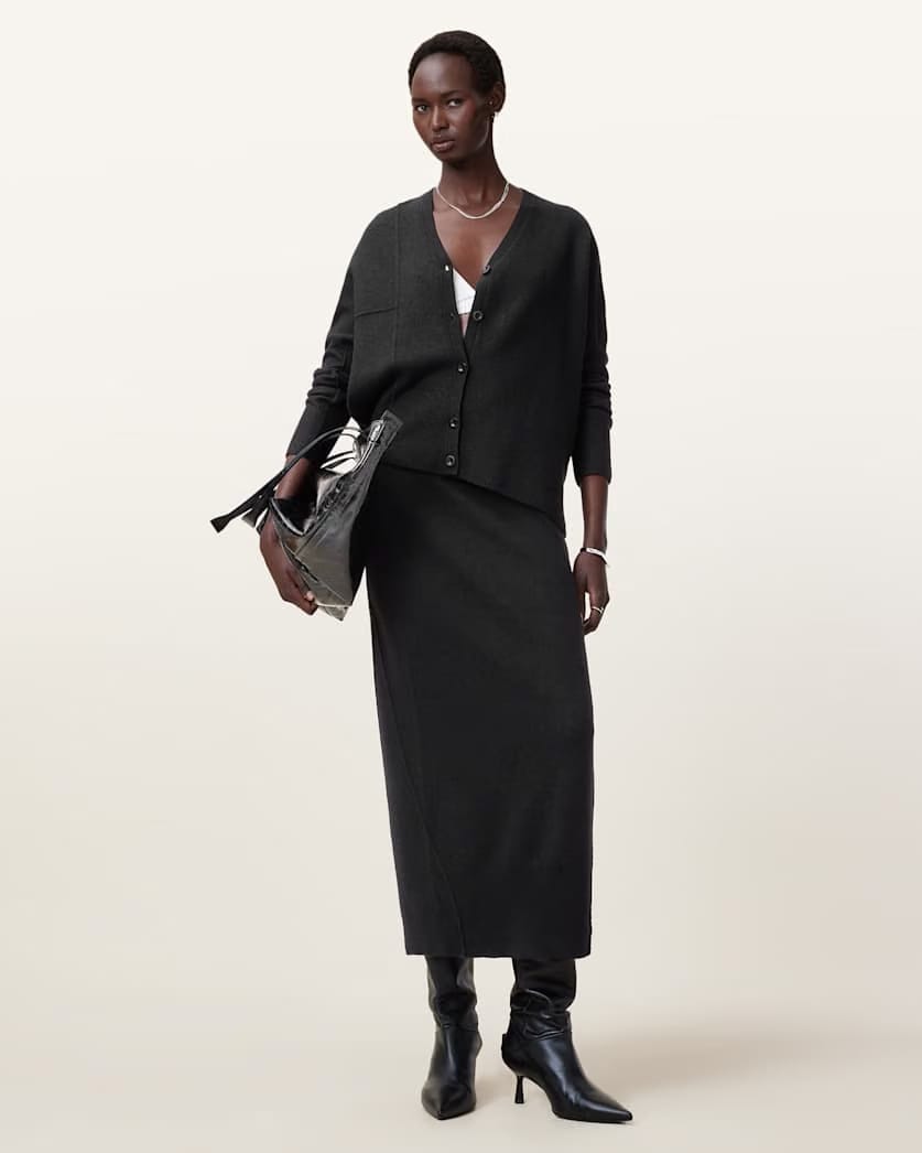 AllSaints Antonia V Neck Merino Wool Cardigan Women's Black Women's
