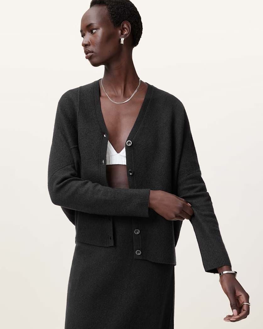 AllSaints Antonia V Neck Merino Wool Cardigan Women's Black Women's