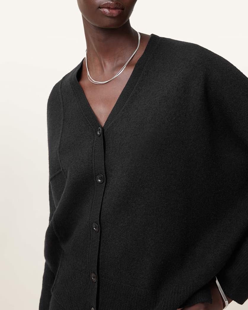 AllSaints Antonia V Neck Merino Wool Cardigan Women's Black Women's