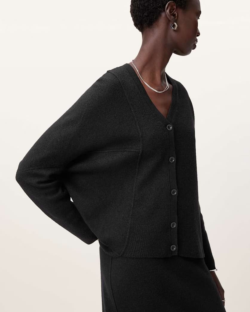 AllSaints Antonia V Neck Merino Wool Cardigan Women's Black Women's