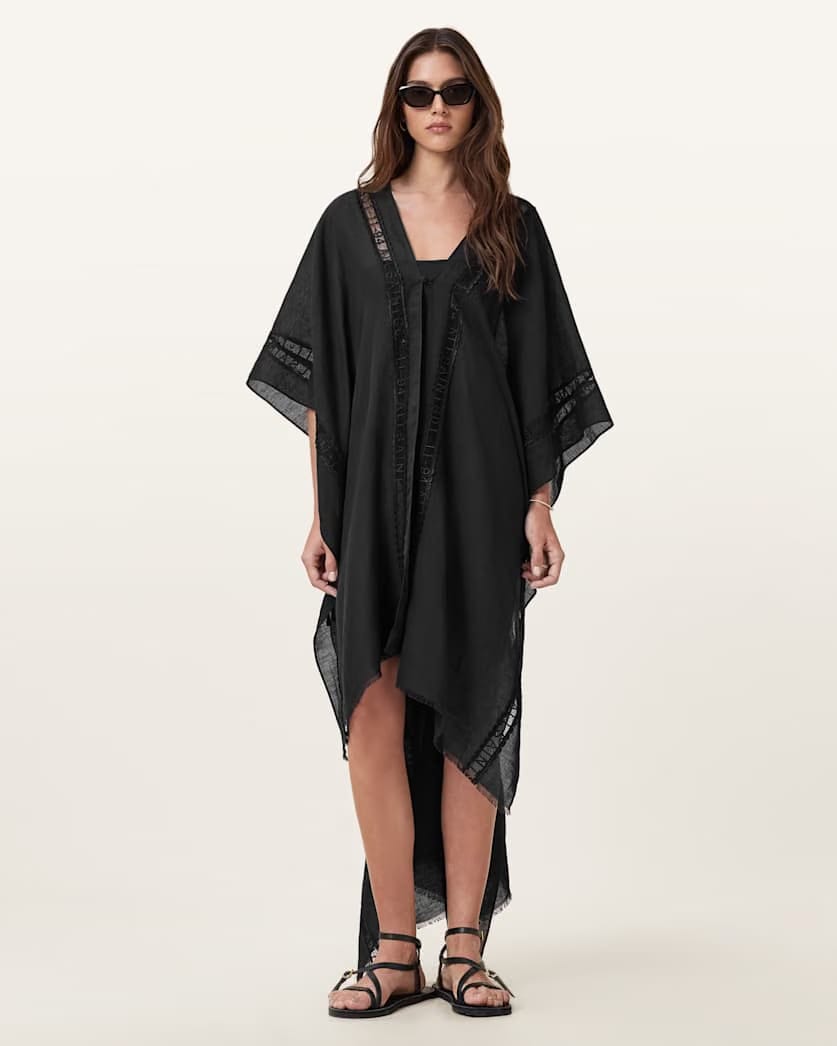 AllSaints Anthea Lace Trimmed Ruana Women's Black Women's
