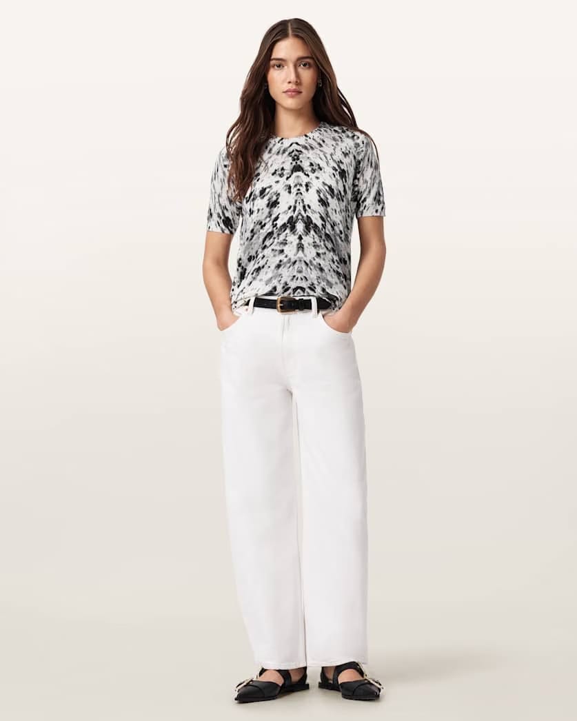 AllSaints Anouk Snake Print Merino Wool T Shirt Women's Canter Ecru White Women's