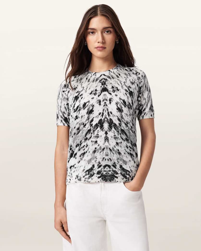AllSaints Anouk Snake Print Merino Wool T Shirt Women's Canter Ecru White Women's
