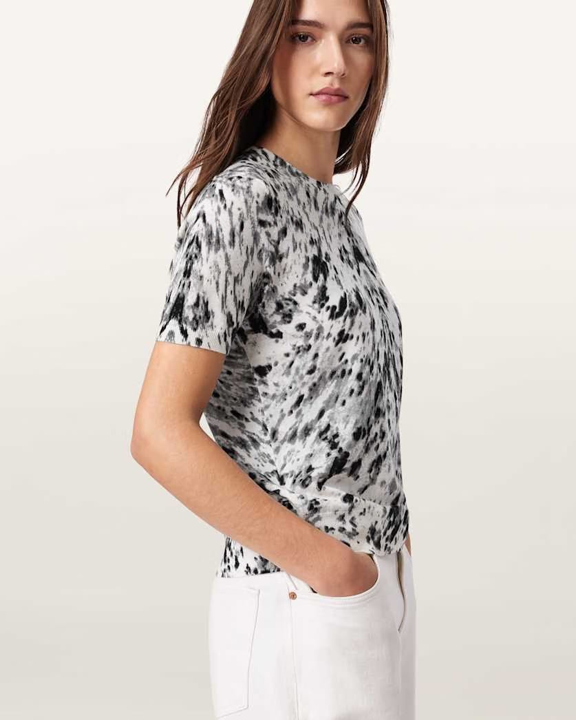AllSaints Anouk Snake Print Merino Wool T Shirt Women's Canter Ecru White Women's