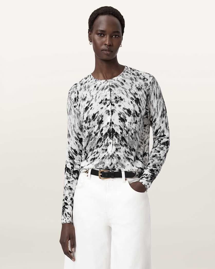 AllSaints Anouk Slim Fit Merino Wool Cardigan Women's Canter Ecru White Women's