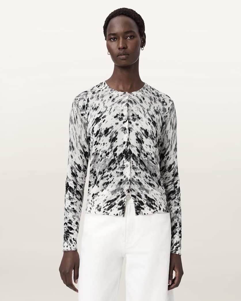 AllSaints Anouk Slim Fit Merino Wool Cardigan Women's Canter Ecru White Women's