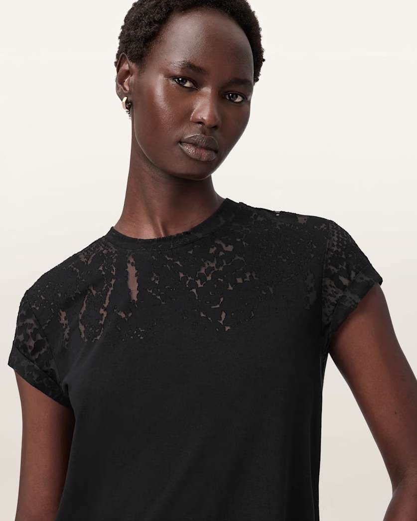 AllSaints Anna Snake Print Devore T Shirt Women's Black Women's