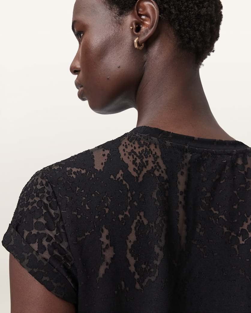 AllSaints Anna Snake Print Devore T Shirt Women's Black Women's