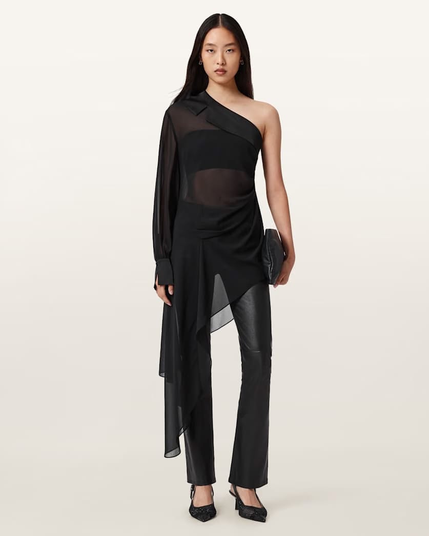 AllSaints Anaya Asymmetric Sheer Top Women's Black Women's