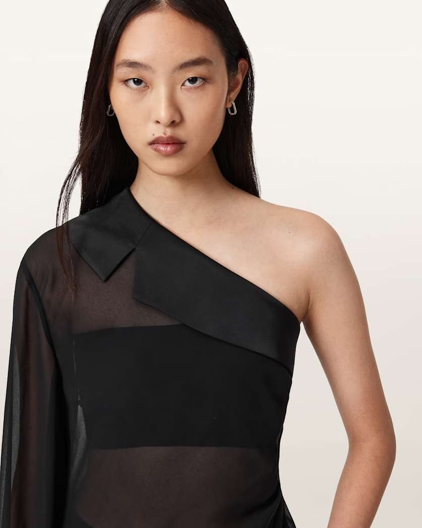 AllSaints Anaya Asymmetric Sheer Top Women's Black Women's