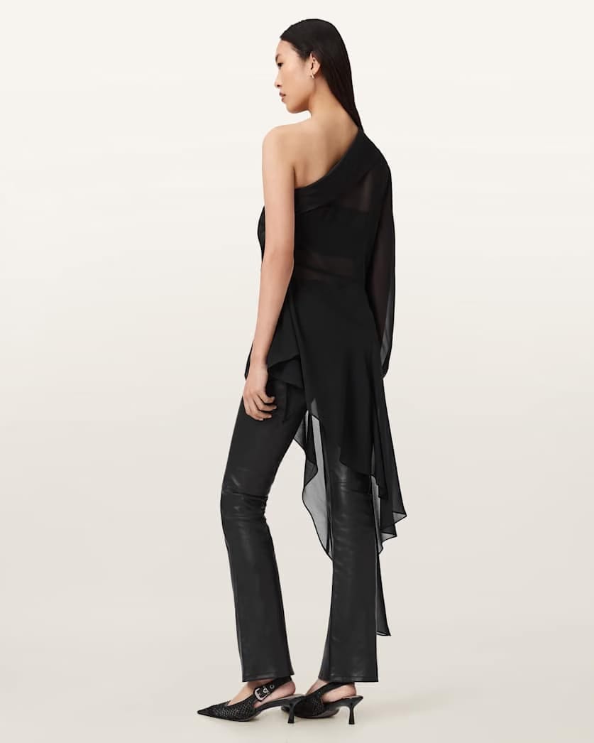 AllSaints Anaya Asymmetric Sheer Top Women's Black Women's