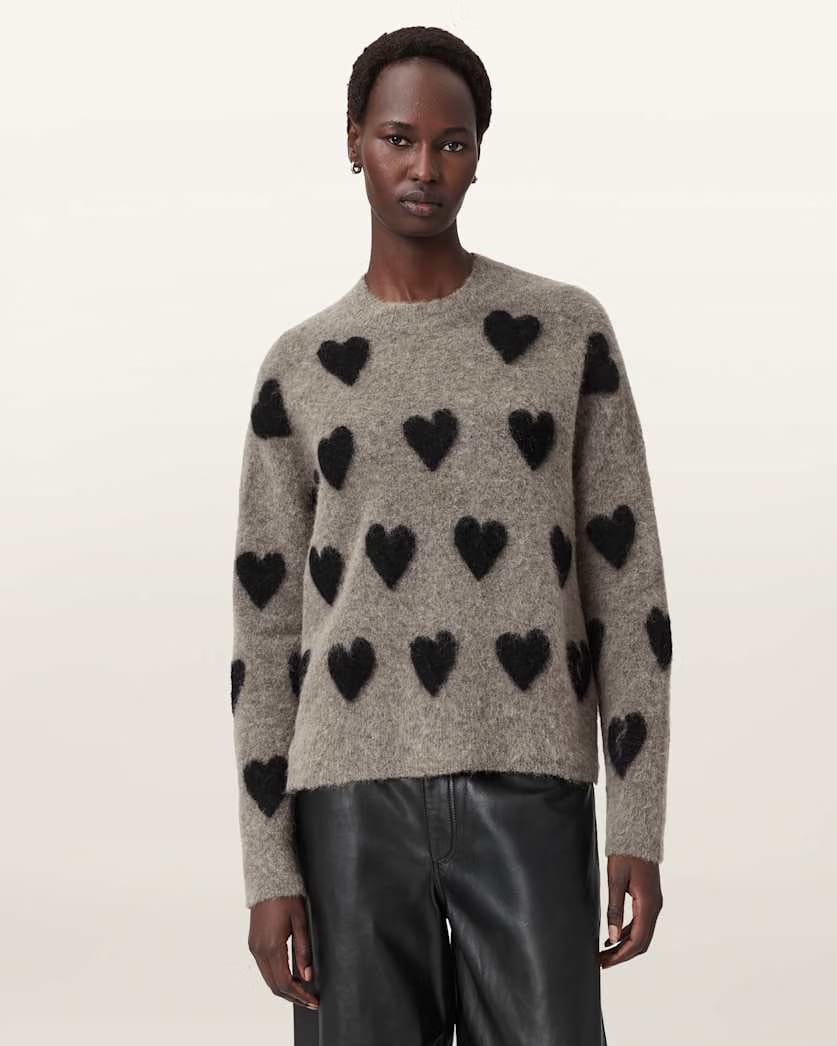AllSaints Amora Jacquard Brushed Sweater Women's Walnut Brown/Black Women's