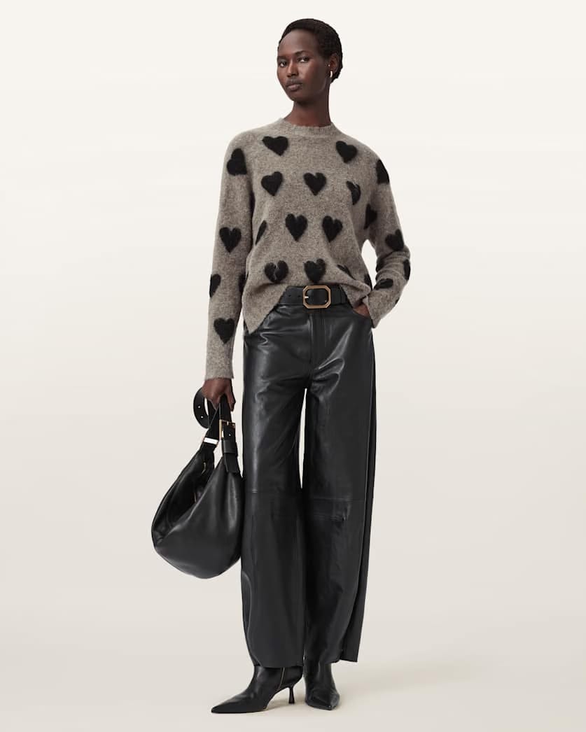AllSaints Amora Jacquard Brushed Sweater Women's Walnut Brown/Black Women's