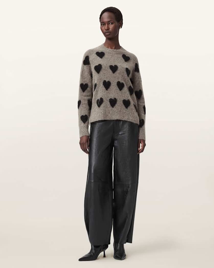 AllSaints Amora Jacquard Brushed Sweater Women's Walnut Brown/Black Women's