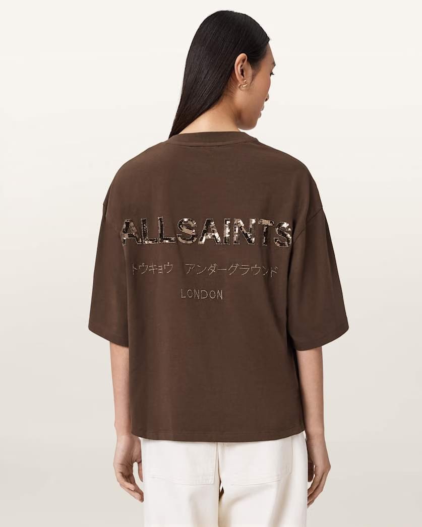 AllSaints Amelie Oversized Underground T Shirt Women's Bitter Brown Women's