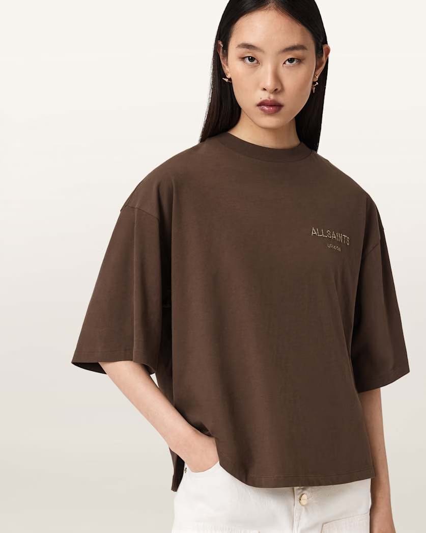 AllSaints Amelie Oversized Underground T Shirt Women's Bitter Brown Women's