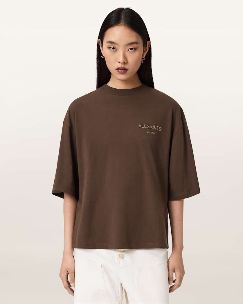 AllSaints Amelie Oversized Underground T Shirt Women's Bitter Brown Women's