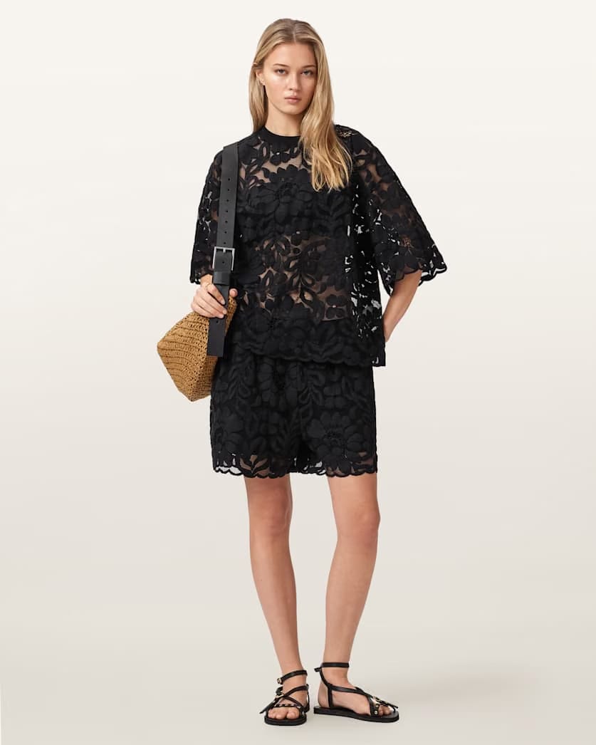 AllSaints Amelie Mid Rise Relaxed Lace Shorts Women's Black Women's