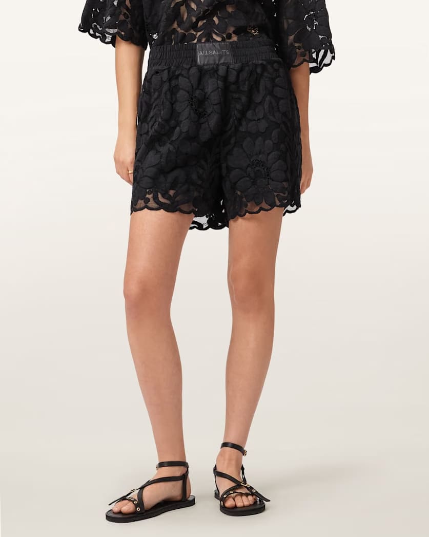 AllSaints Amelie Mid Rise Relaxed Lace Shorts Women's Black Women's