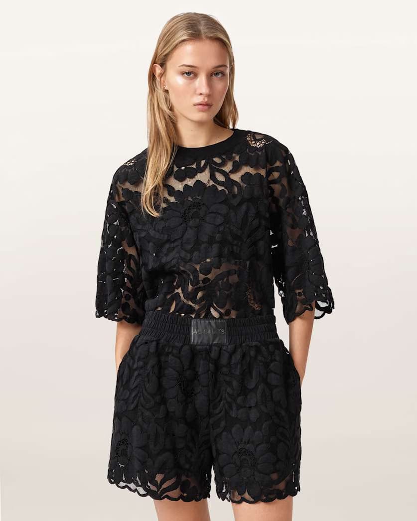AllSaints Amelie Mid Rise Relaxed Lace Shorts Women's Black Women's