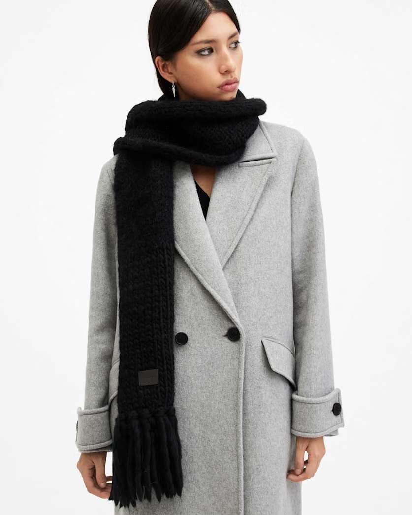AllSaints Amber Mixed Knitted Scarf Women's Black Women's