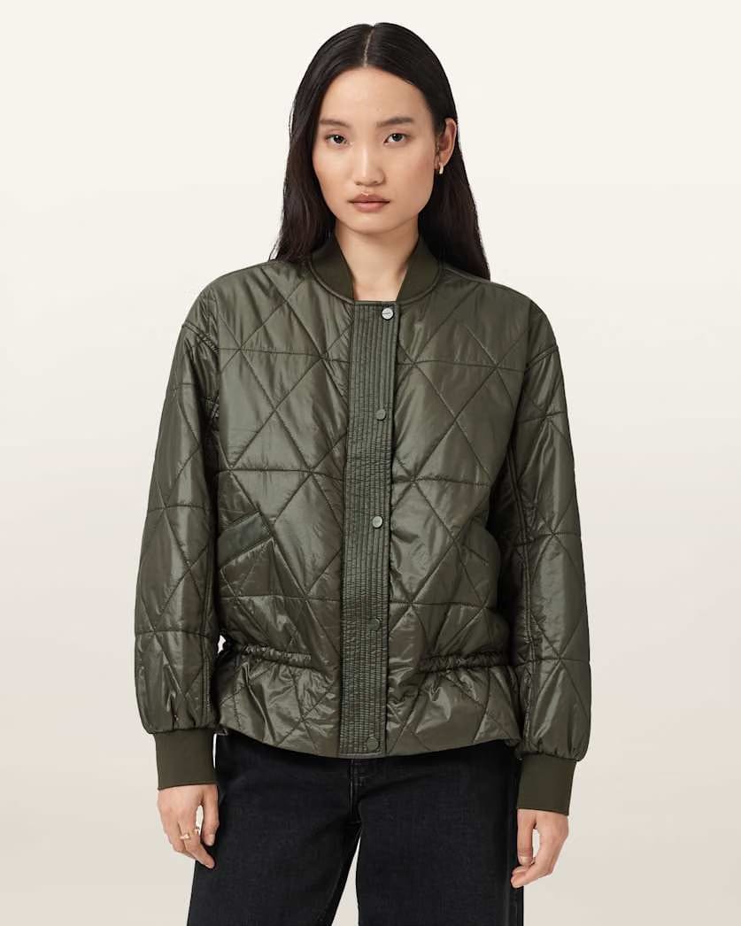 AllSaints Alli Quilted Bomber Jacket Women's Forest Green Women's