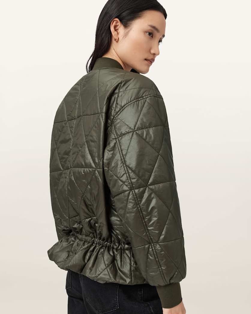 AllSaints Alli Quilted Bomber Jacket Women's Forest Green Women's