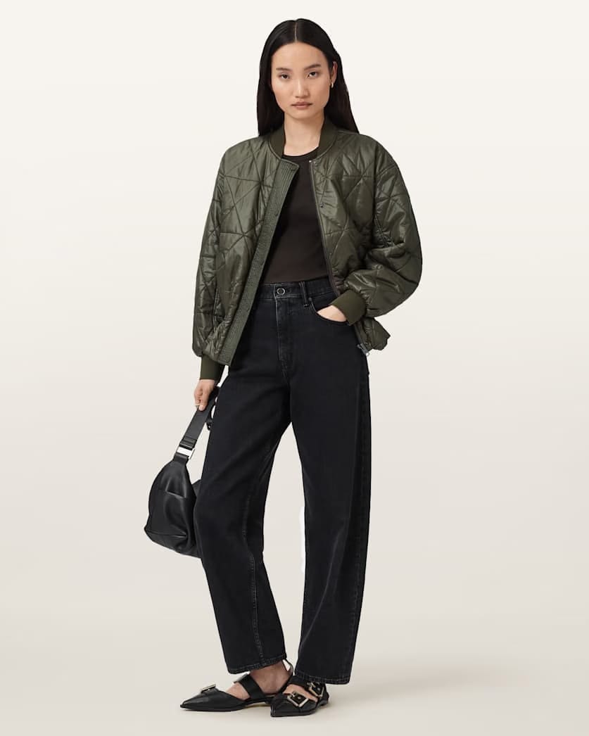AllSaints Alli Quilted Bomber Jacket Women's Forest Green Women's