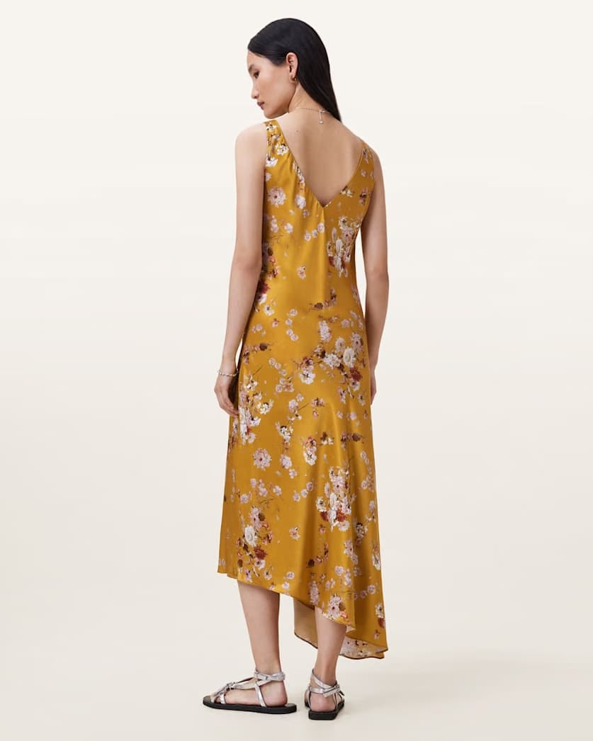 AllSaints Alexia V Neck Drawstring Midi Slip Dress Women's Armada Deep Yellow Women's