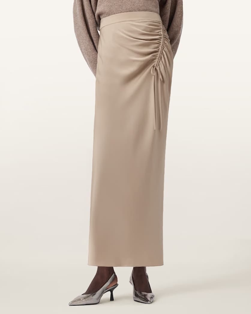 AllSaints Alexia Gathered Maxi Skirt Women's Taupe Grey Women's