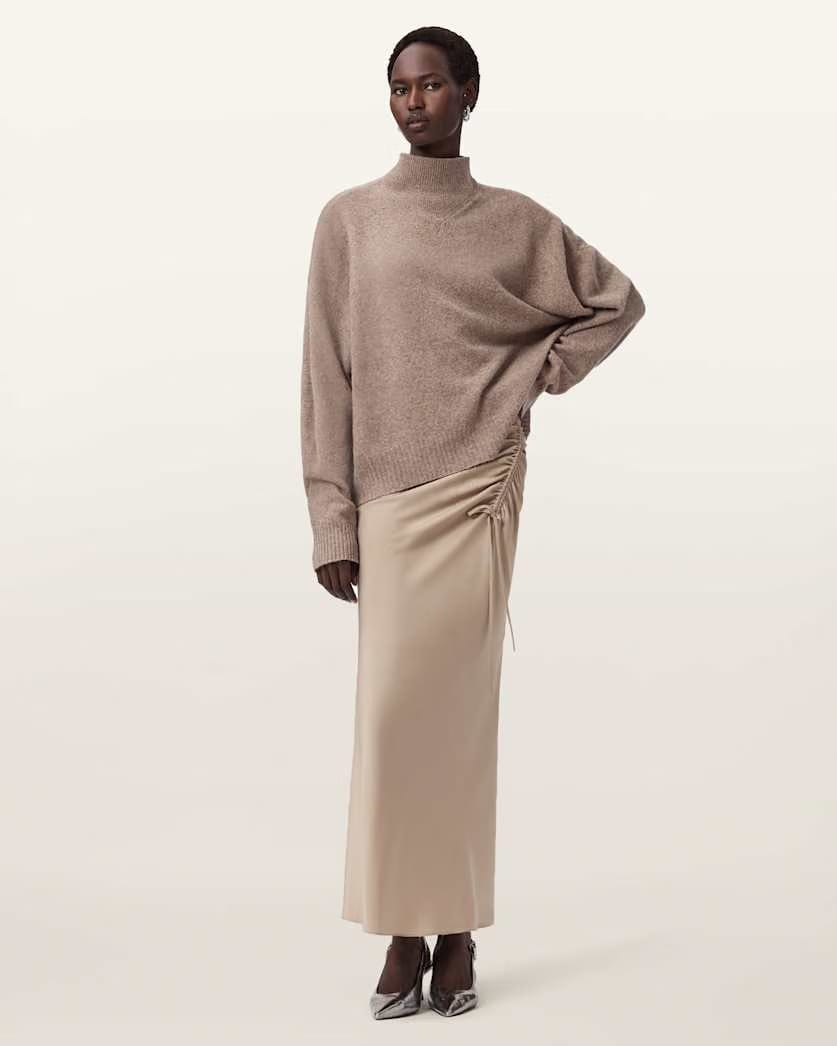 AllSaints Alexia Gathered Maxi Skirt Women's Taupe Grey Women's